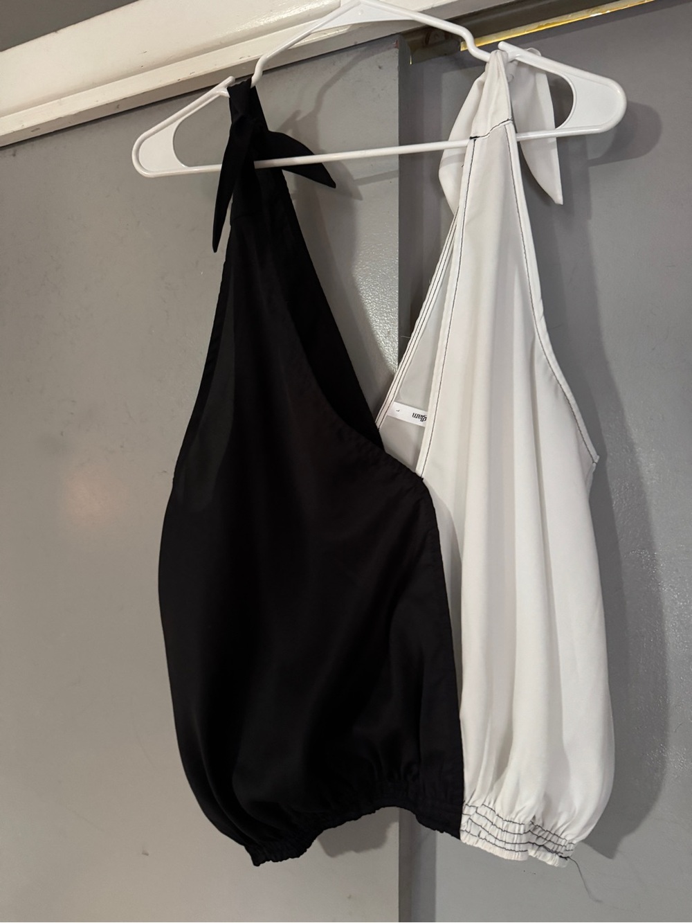 glam Black & White Halter Tie-Shoulder Tank Top